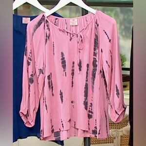 Laurie Felt Soft Gauze Woven Blouse - Rose Tie Dye (Size XL)
